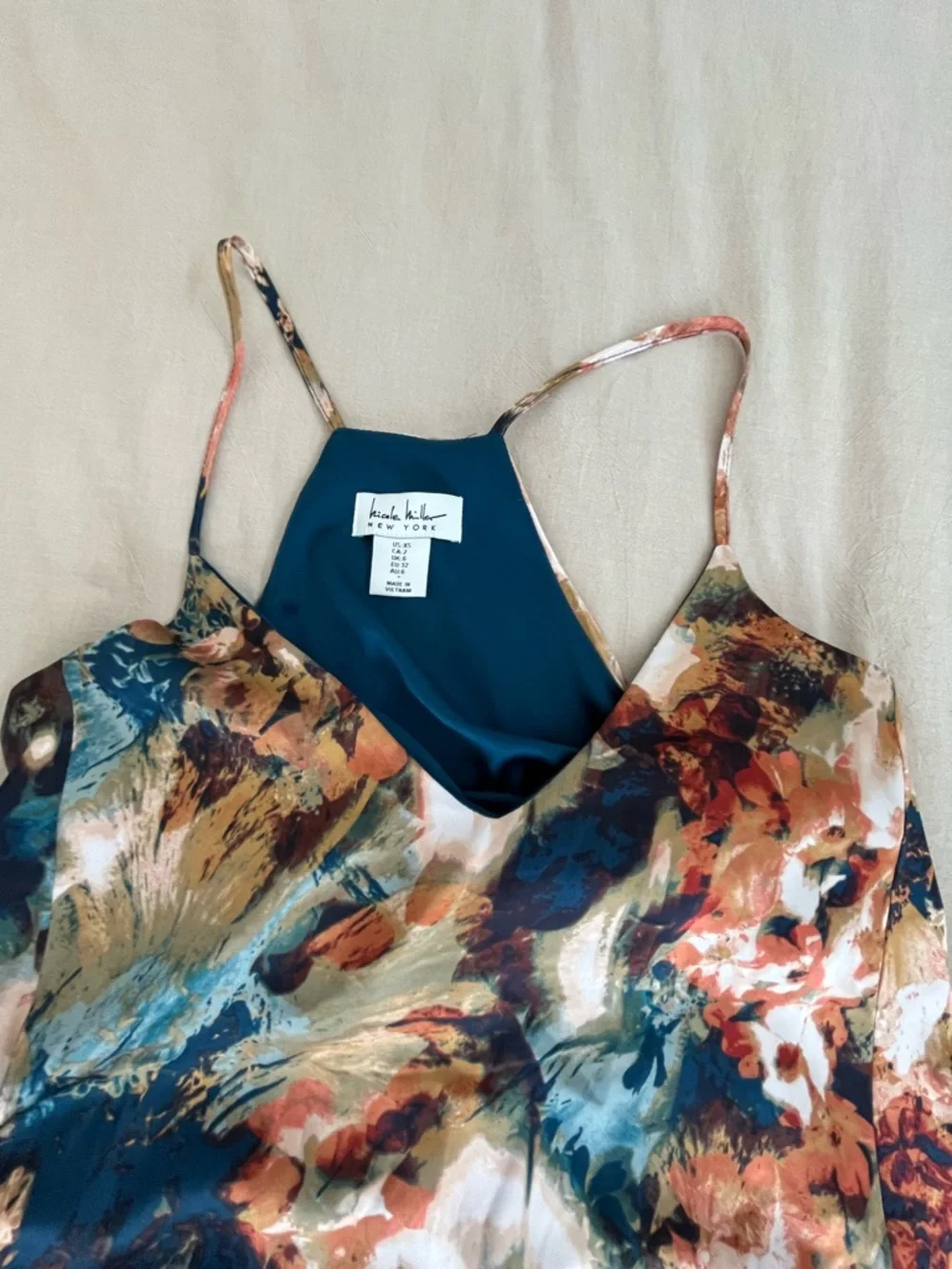 Nicole Miller Floral Slip Maxi Dress in Blue and Rust - Picture 2 of 4